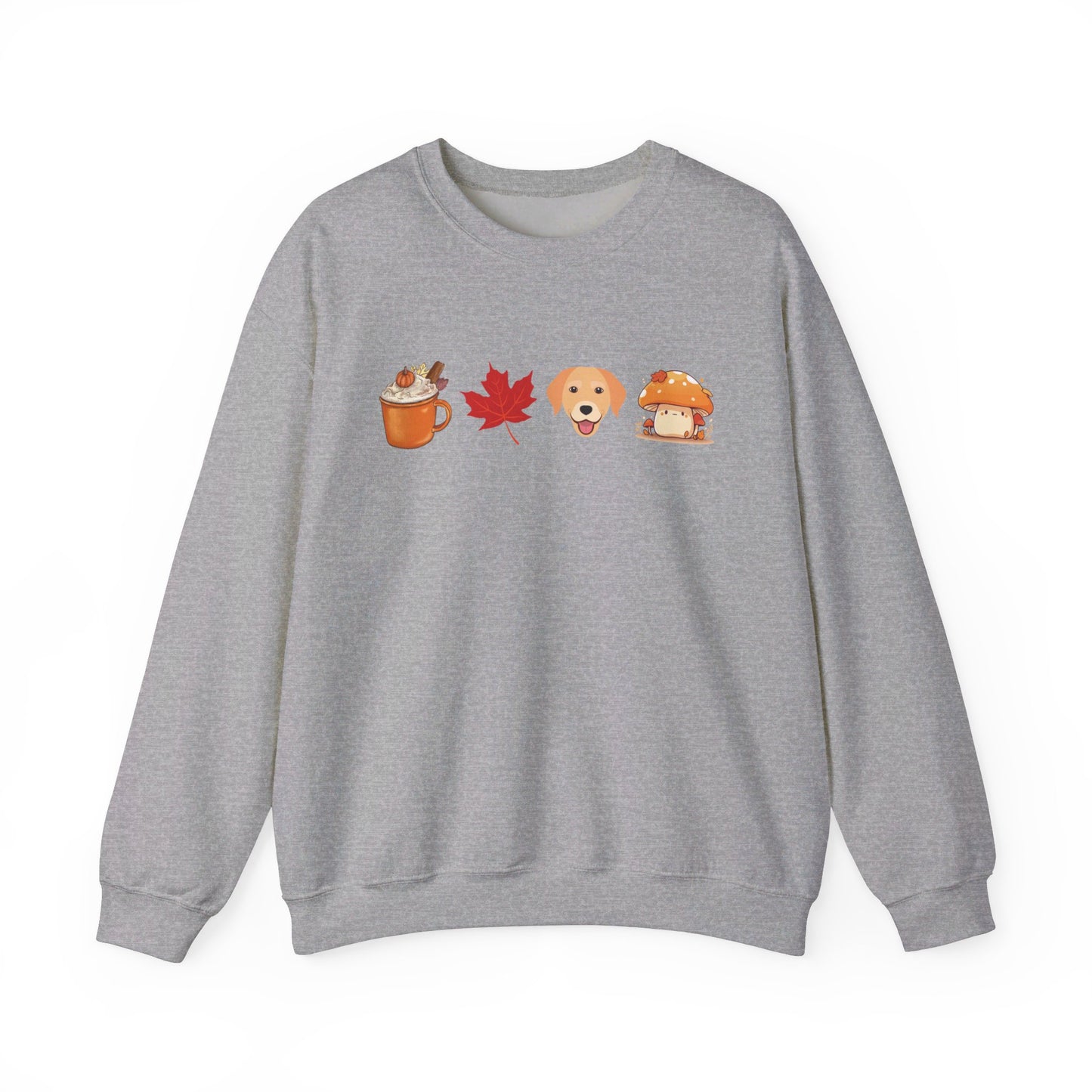 Latte, Fall leaf, Puppy & Mushrooms Fall Illustration Sweatshirt