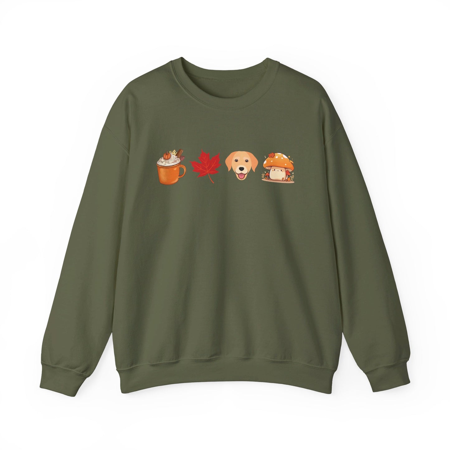 Latte, Fall leaf, Puppy & Mushrooms Fall Illustration Sweatshirt