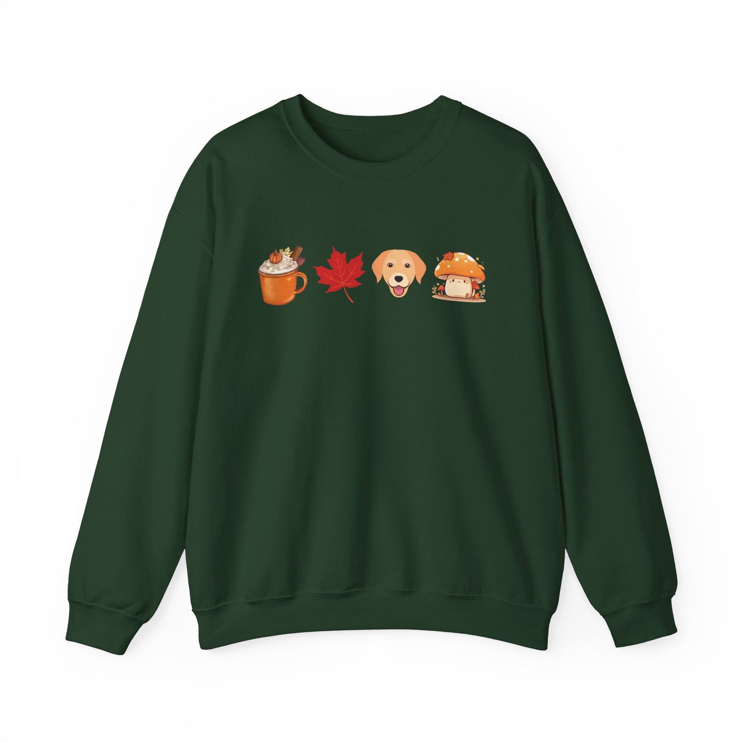 Latte, Fall leaf, Puppy & Mushrooms Fall Illustration Sweatshirt