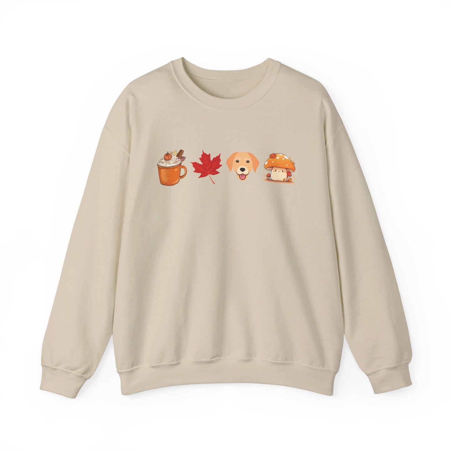 Latte, Fall leaf, Puppy & Mushrooms Fall Illustration Sweatshirt