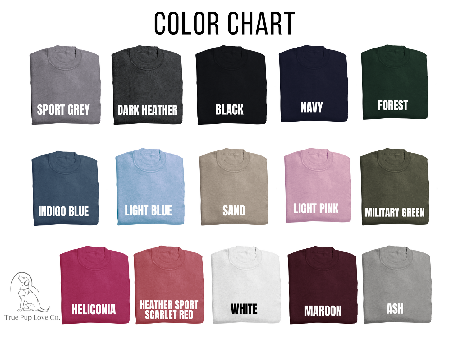 the color chart for a t - shirt