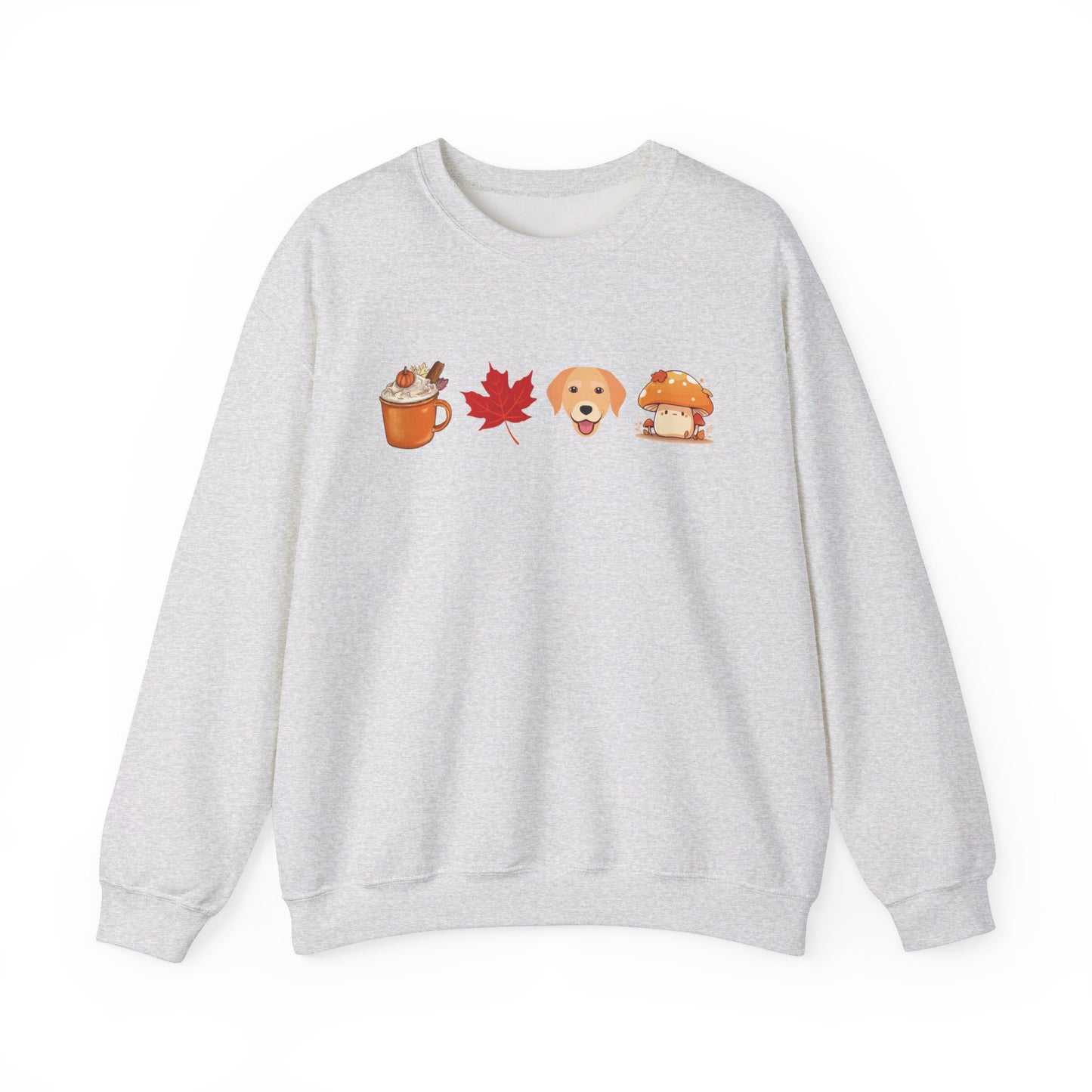 Latte, Fall leaf, Puppy & Mushrooms Fall Illustration Sweatshirt