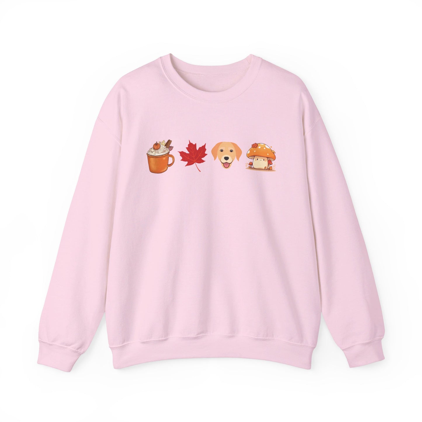 Latte, Fall leaf, Puppy & Mushrooms Fall Illustration Sweatshirt