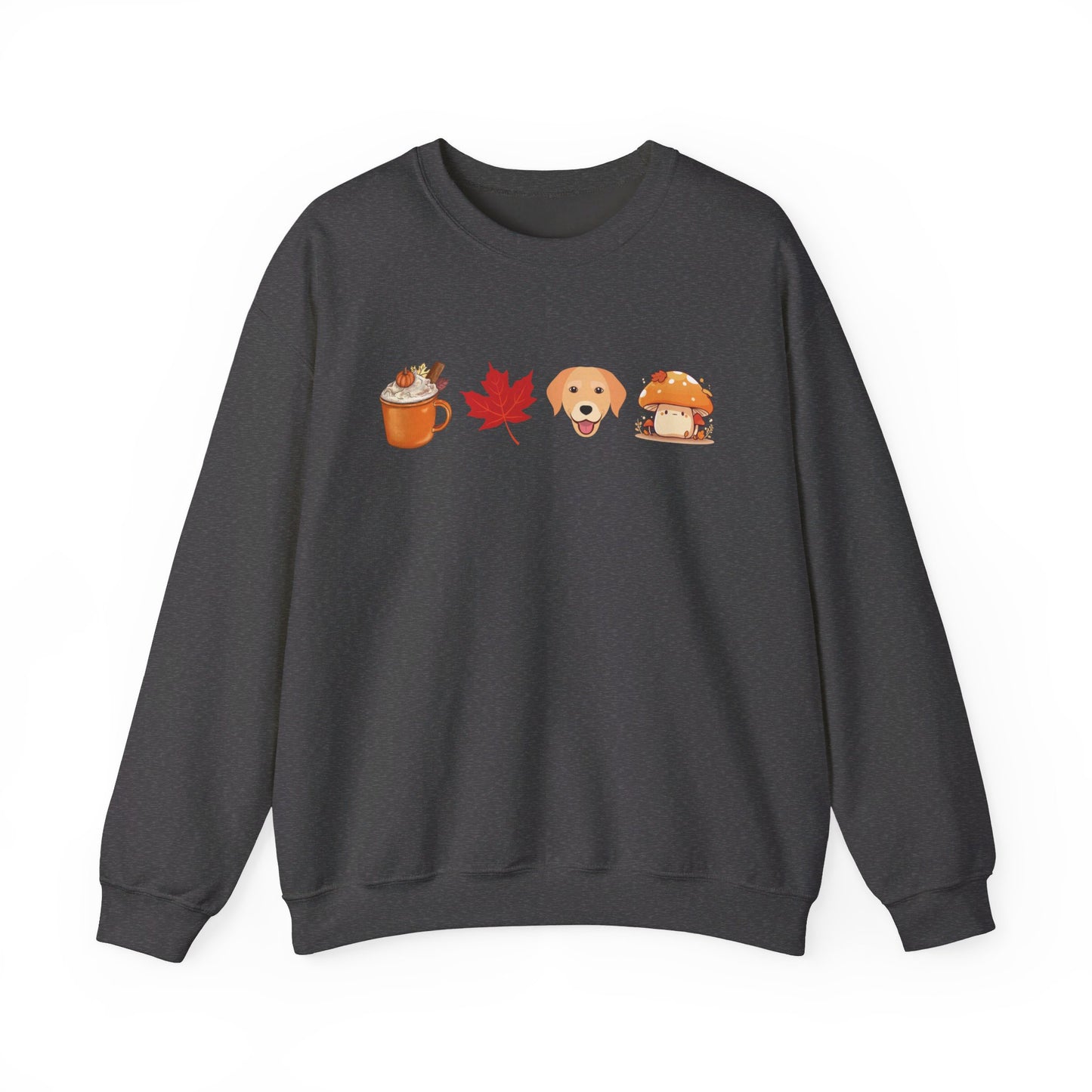 Latte, Fall leaf, Puppy & Mushrooms Fall Illustration Sweatshirt