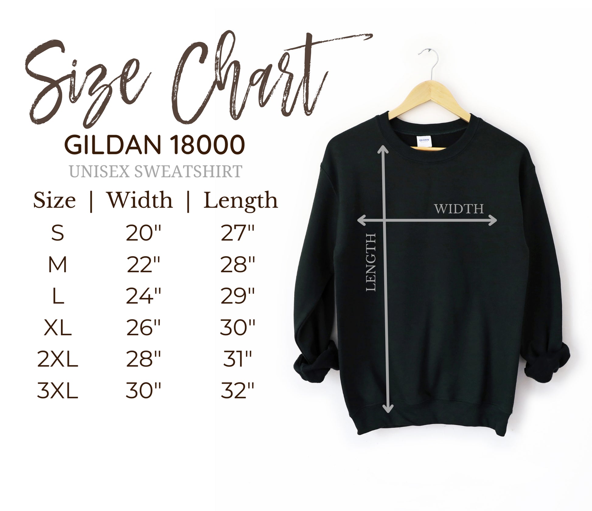 the size chart for a sweatshirt with measurements