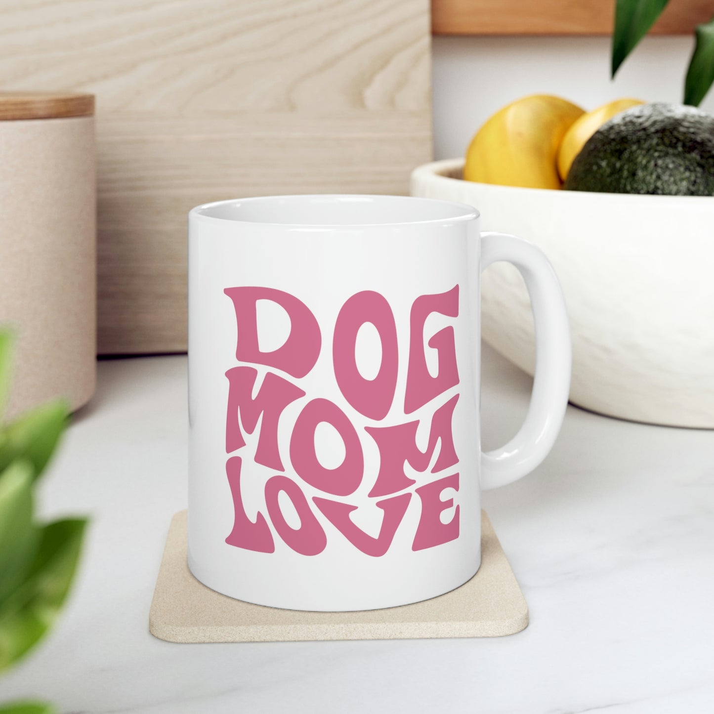 Dog Mom Love White Dog Mug, 11oz