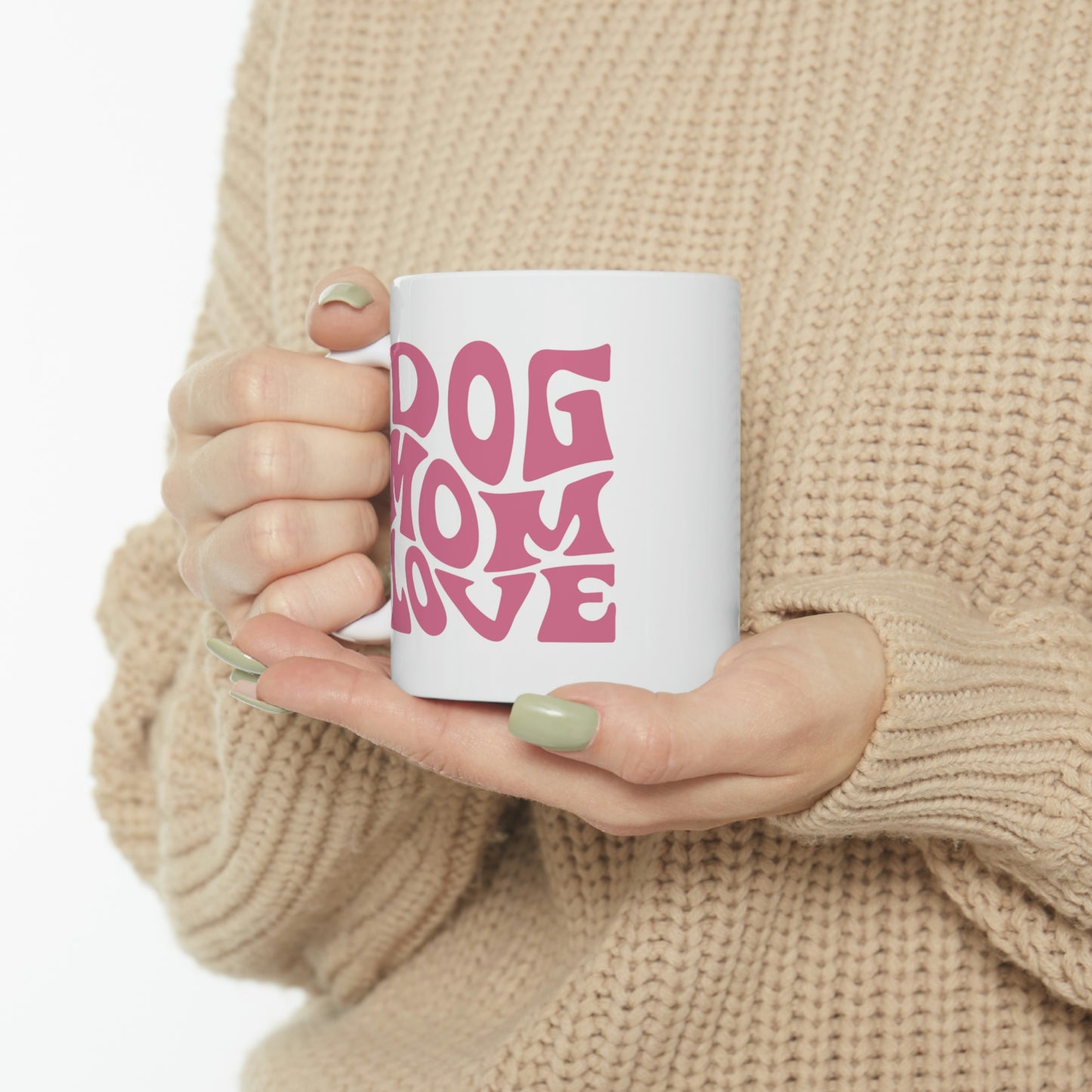 Dog Mom Love White Dog Mug, 11oz