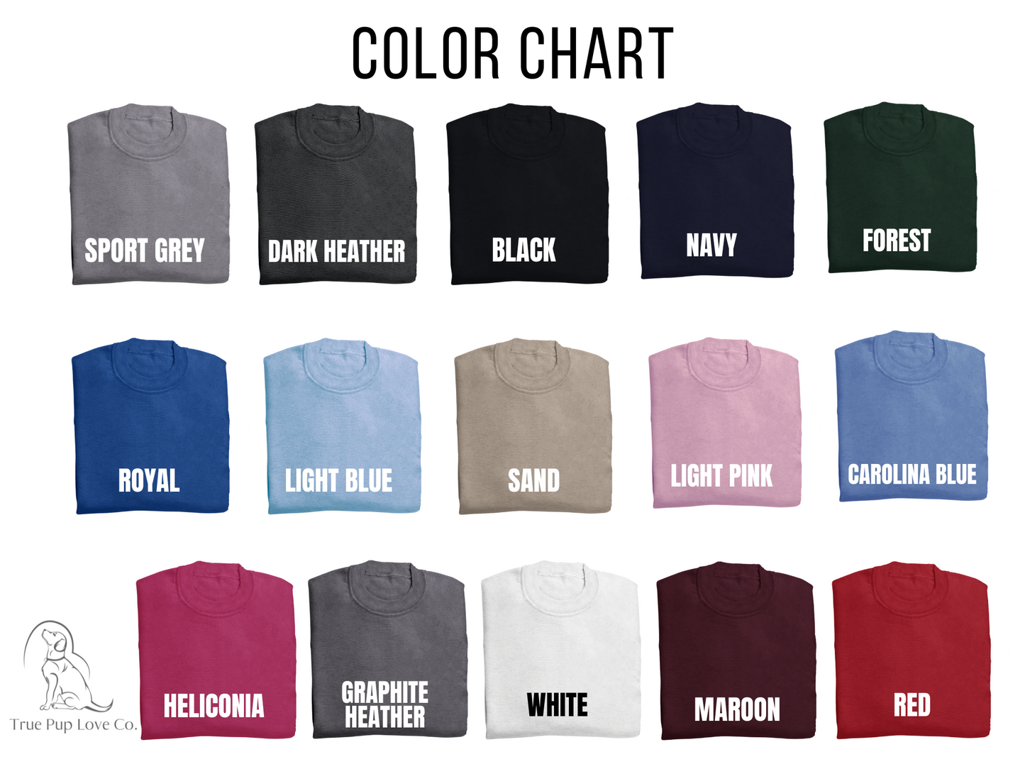 the color chart for a t - shirt